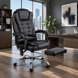 High Back Black Massage Office Chair with Footrest