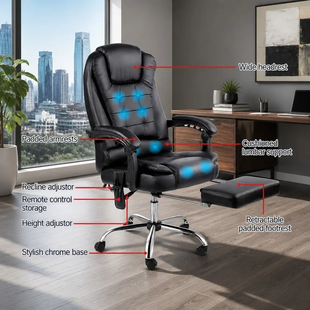 High Back Black Massage Office Chair with Footrest