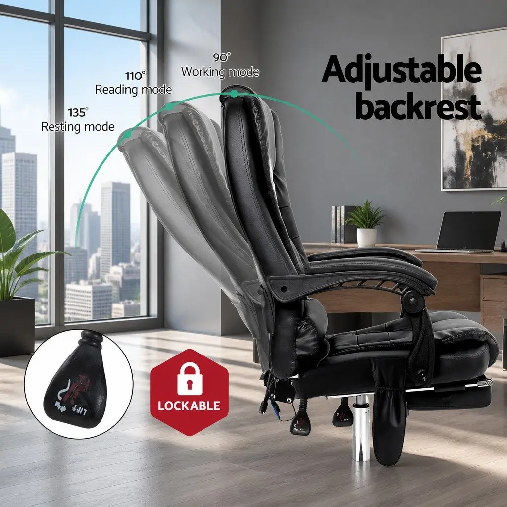 High Back Black Massage Office Chair with Footrest