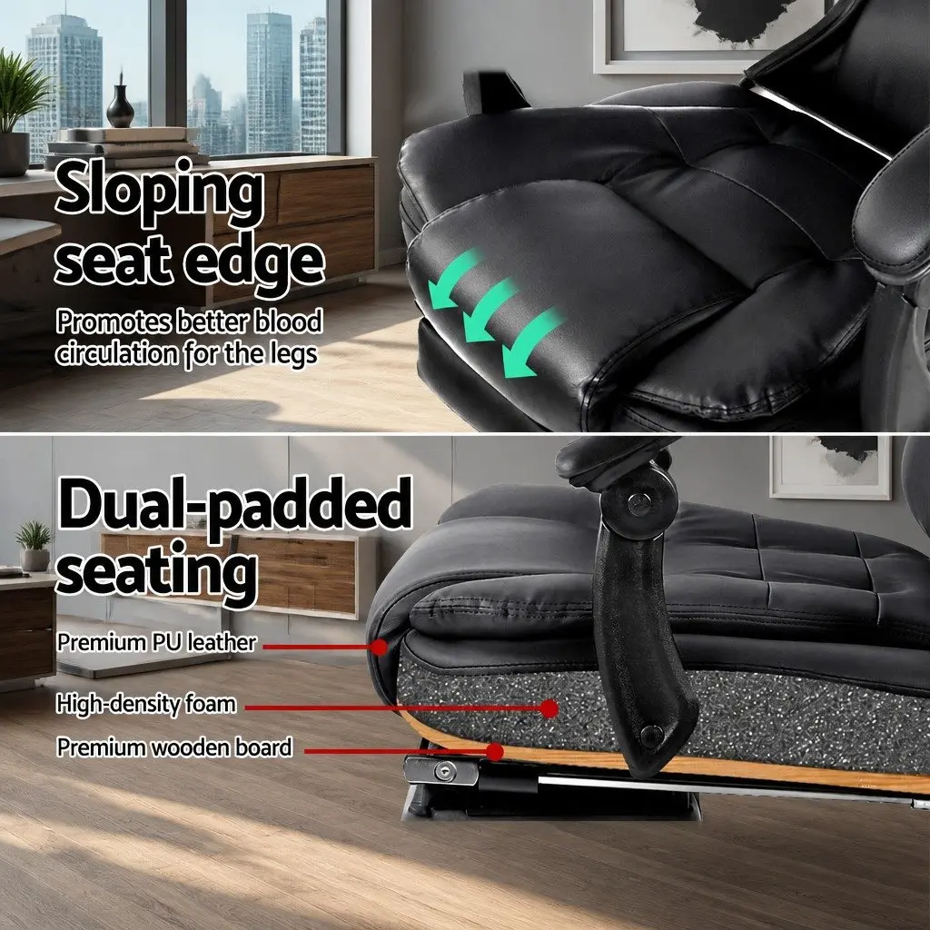 High Back Black Massage Office Chair with Footrest