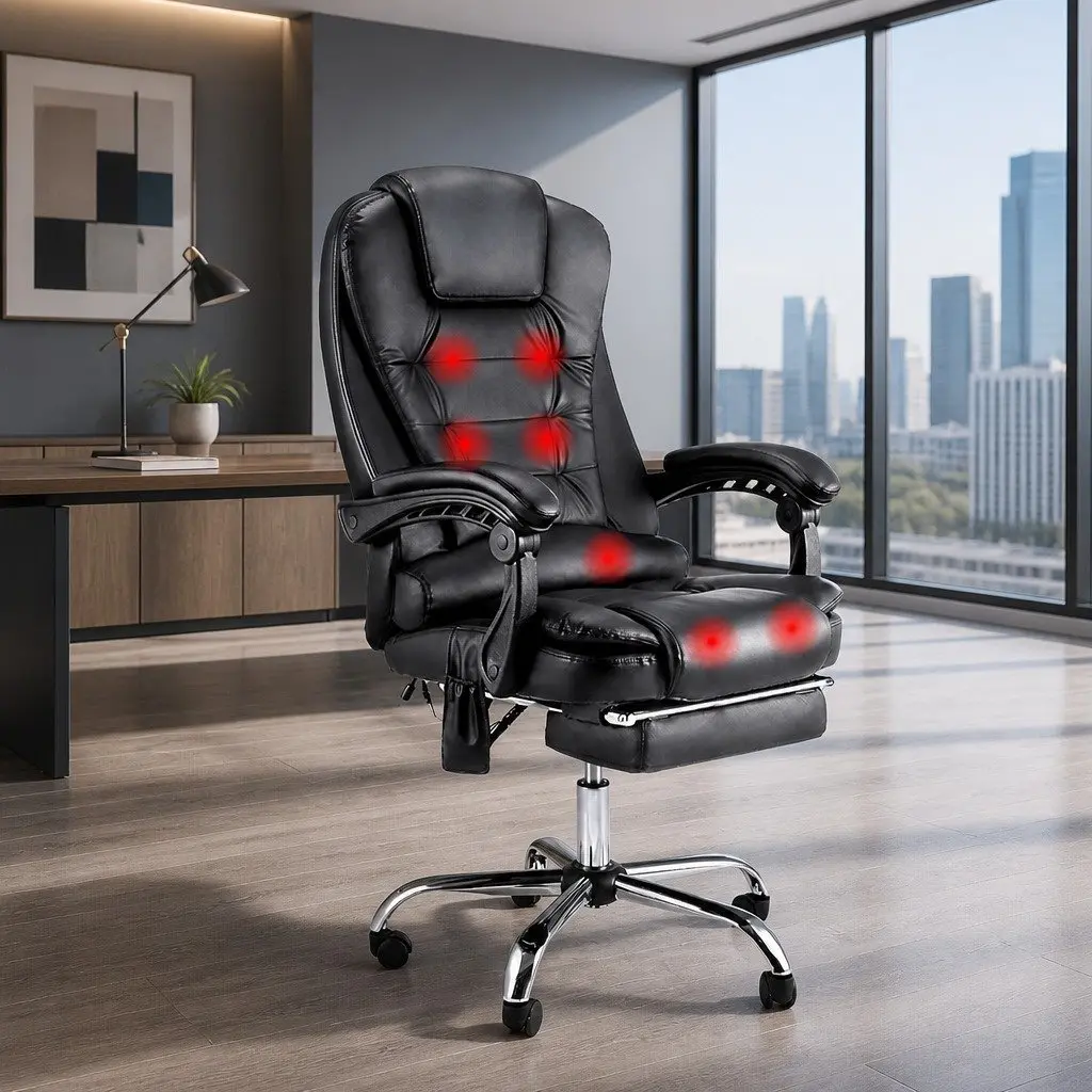 High Back Black Massage Office Chair with Footrest