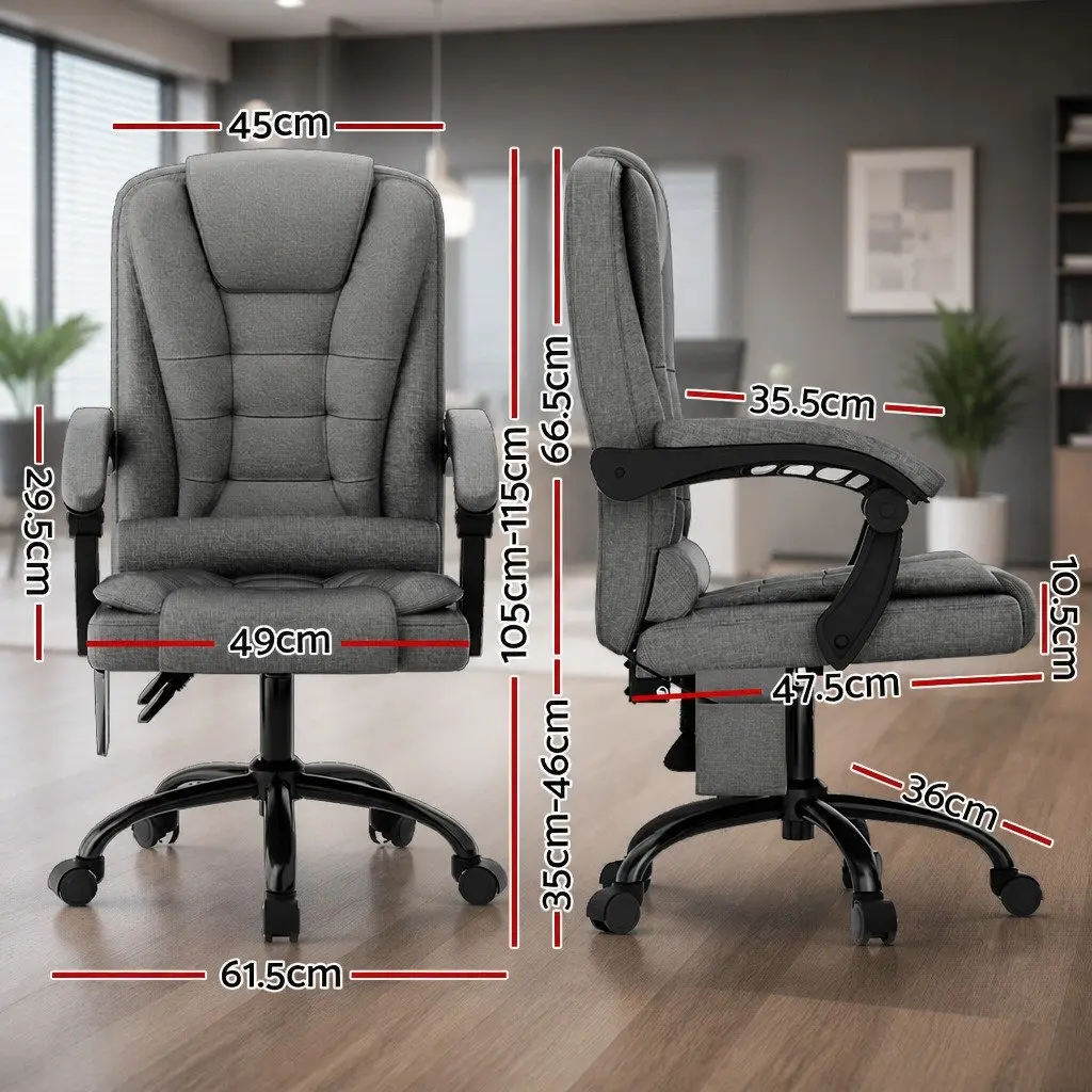 Grey High Back Massage Office Chair with Lumbar Support