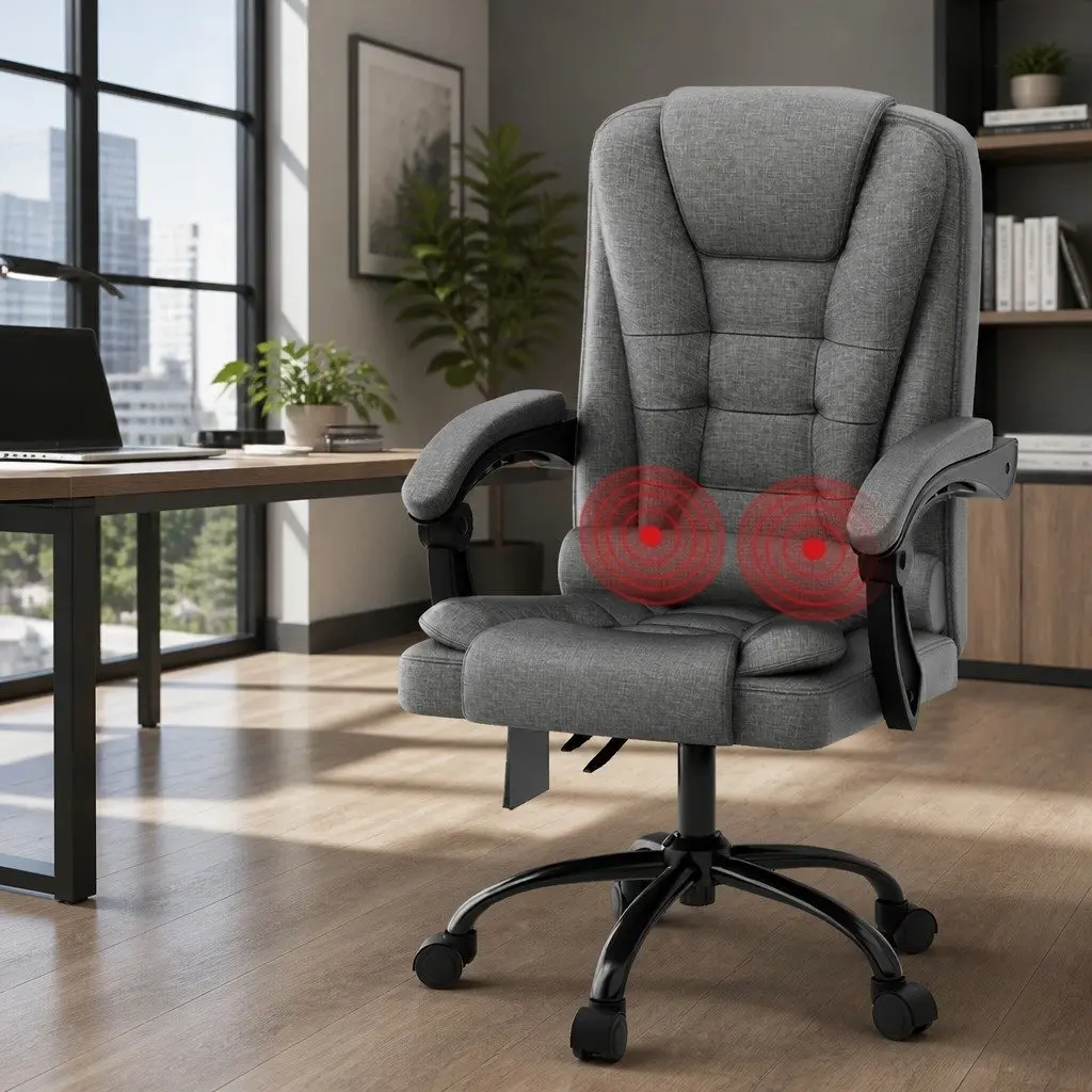 Grey High Back Massage Office Chair with Lumbar Support