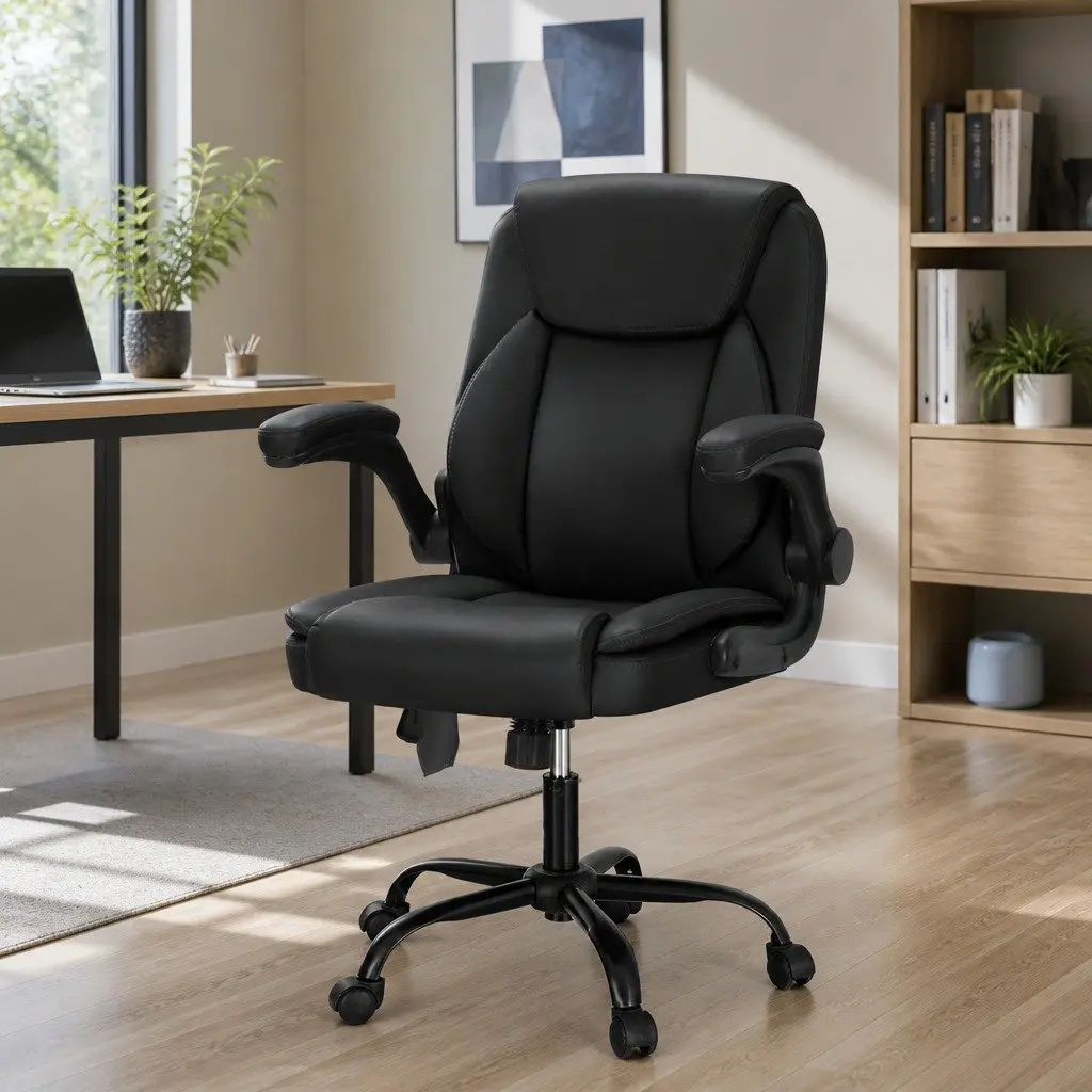 Mid Back Faux Leather Massage Office Chair Black