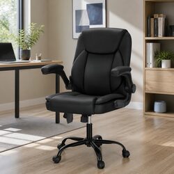 Mid Back Faux Leather Massage Office Chair Black