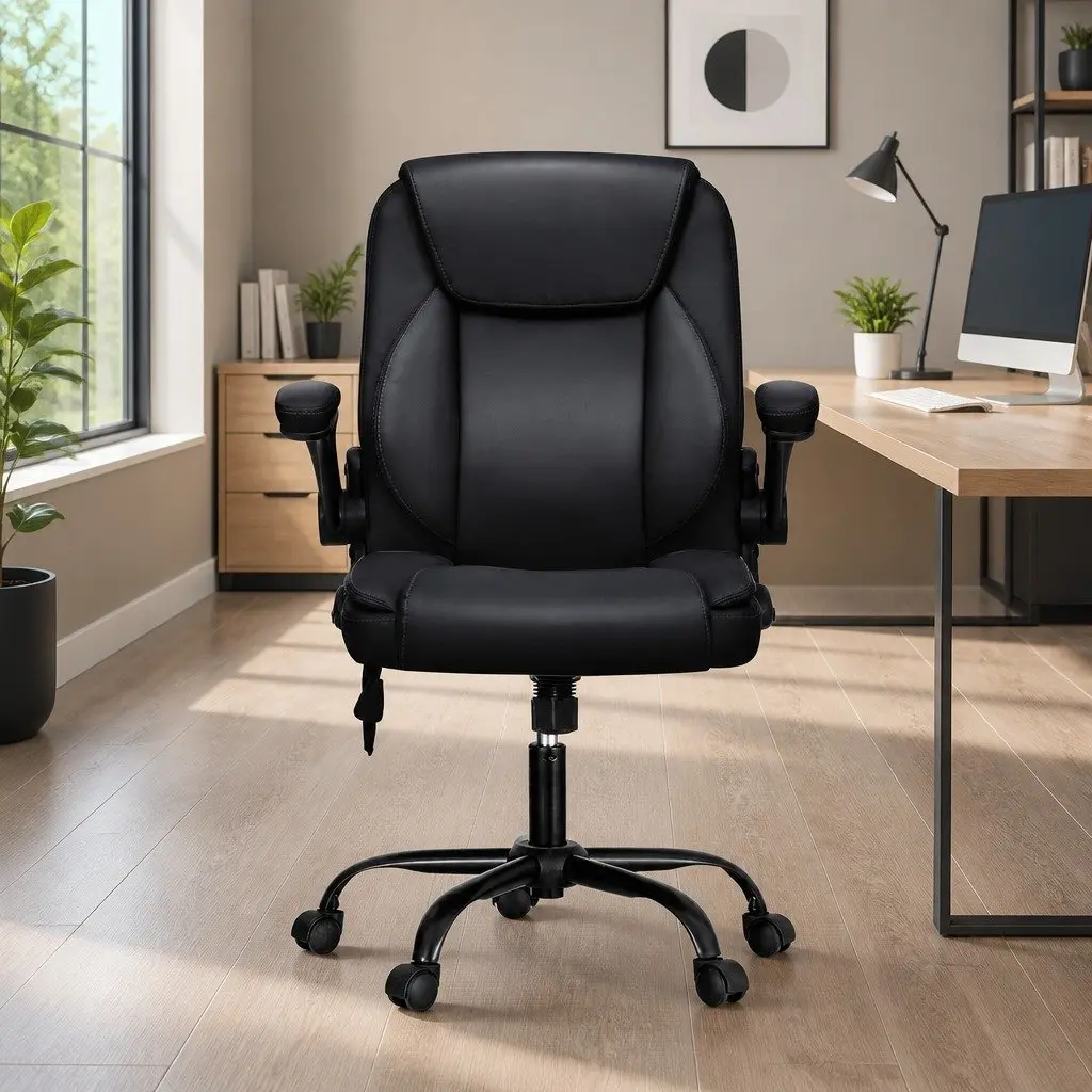 Mid Back Faux Leather Massage Office Chair Black