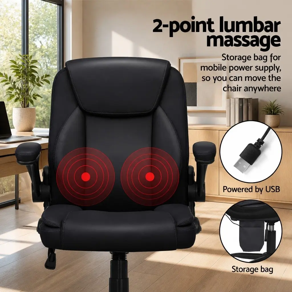 Mid Back Faux Leather Massage Office Chair Black