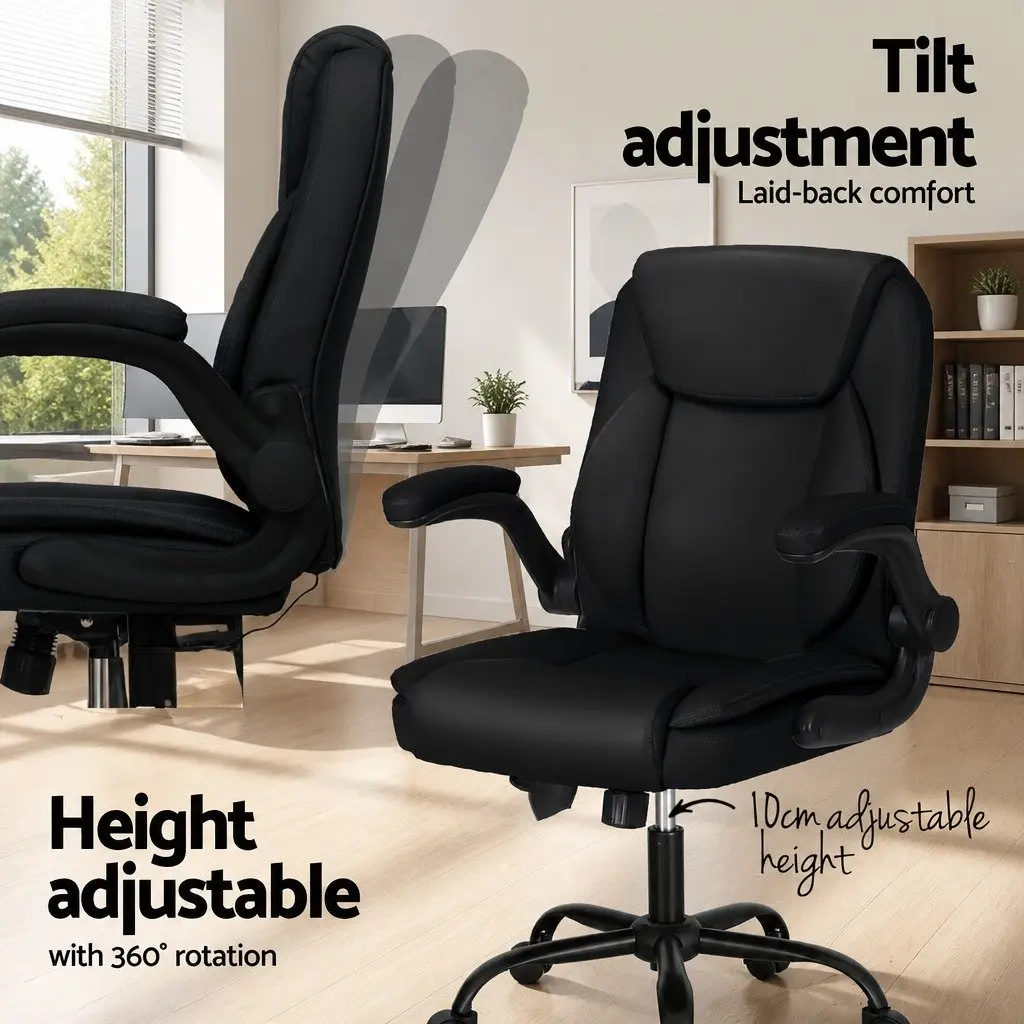 Mid Back Faux Leather Massage Office Chair Black