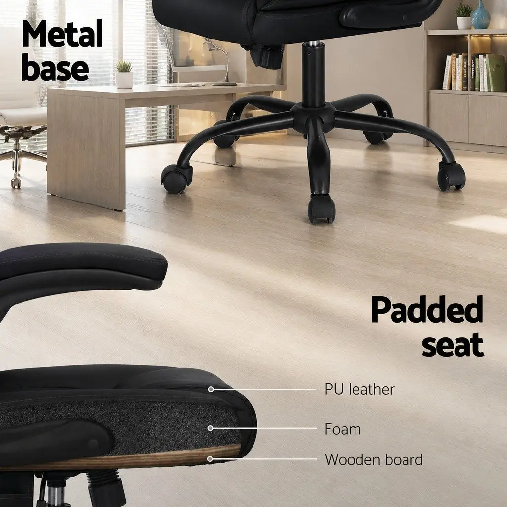 Mid Back Faux Leather Massage Office Chair Black