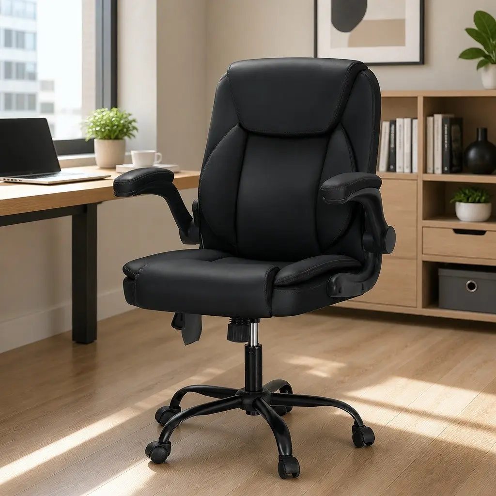 Mid Back Faux Leather Massage Office Chair Black