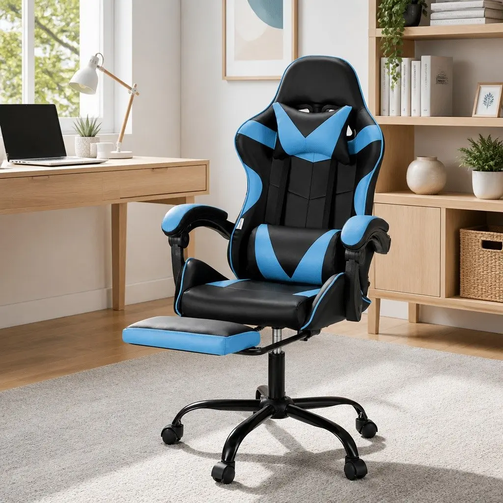 Cyan Blue Ergonomic Massage Gaming Office Chair