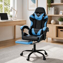 Cyan Blue Ergonomic Massage Gaming Office Chair