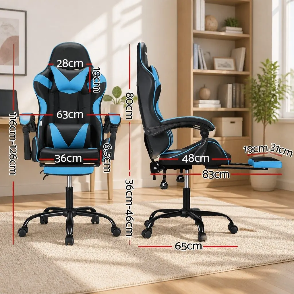 Cyan Blue Ergonomic Massage Gaming Office Chair