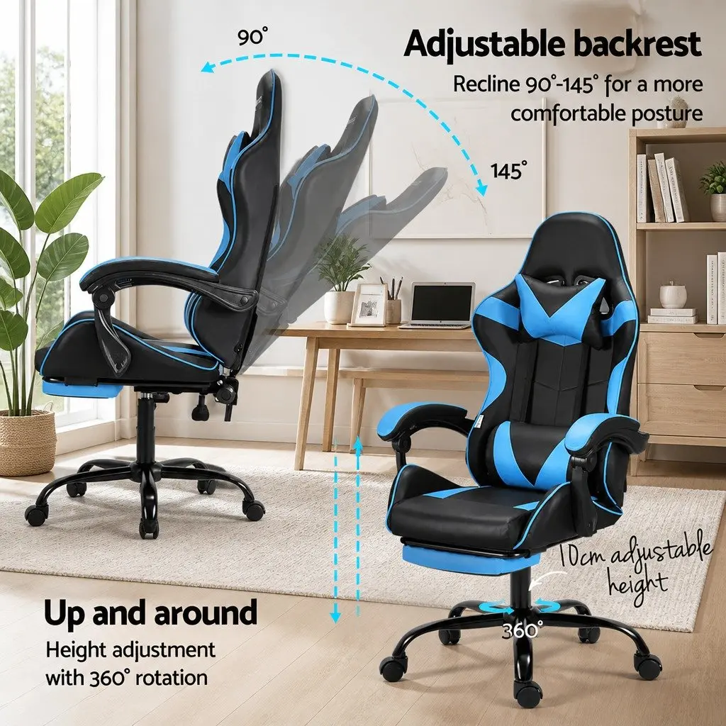 Cyan Blue Ergonomic Massage Gaming Office Chair