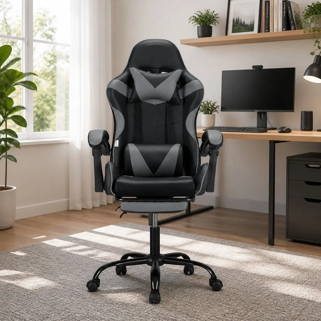 Massage Gaming Office Chair with Footrest Ergonomic Design 360 Degree Rotating
