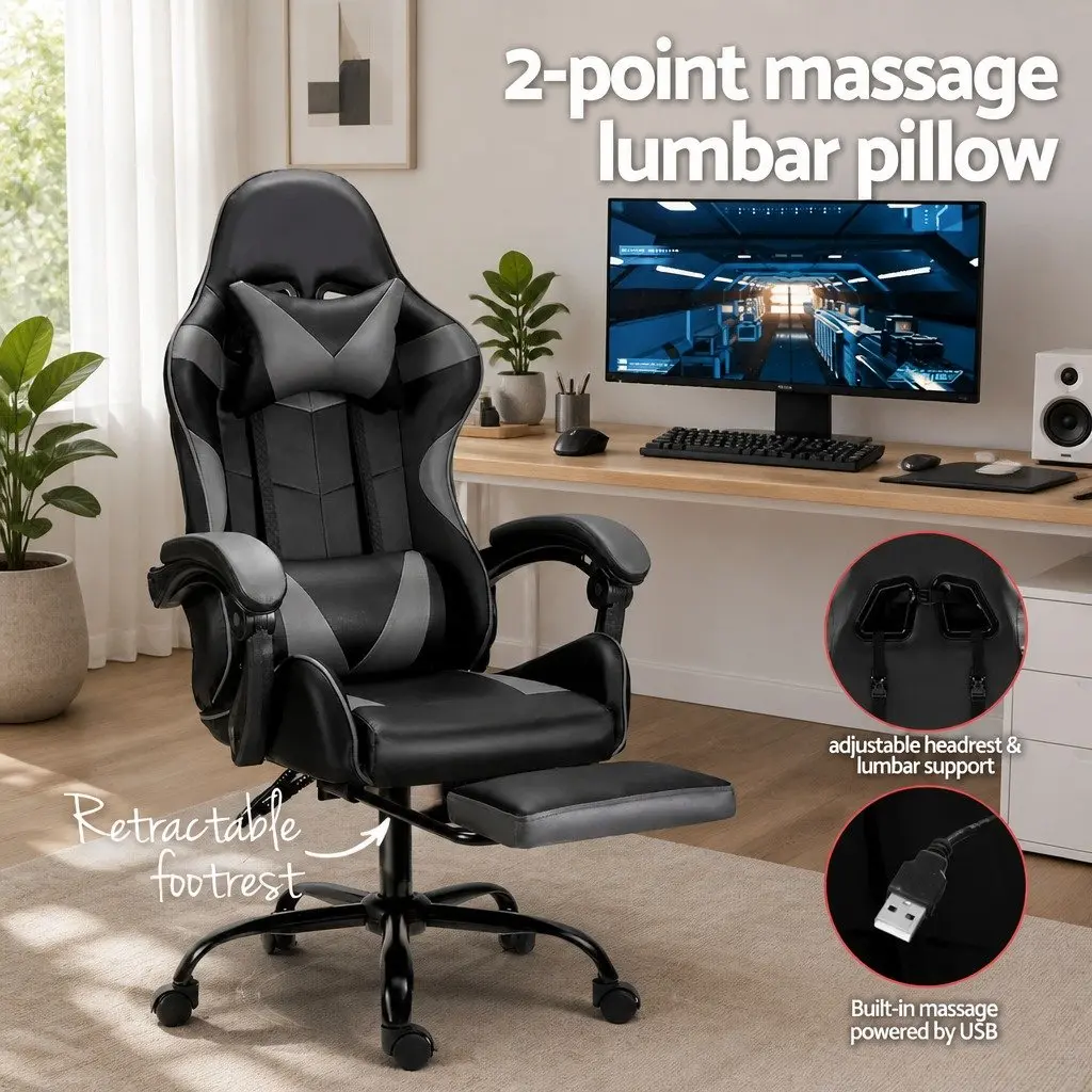 Massage Gaming Office Chair with Footrest Ergonomic Design 360 Degree Rotating