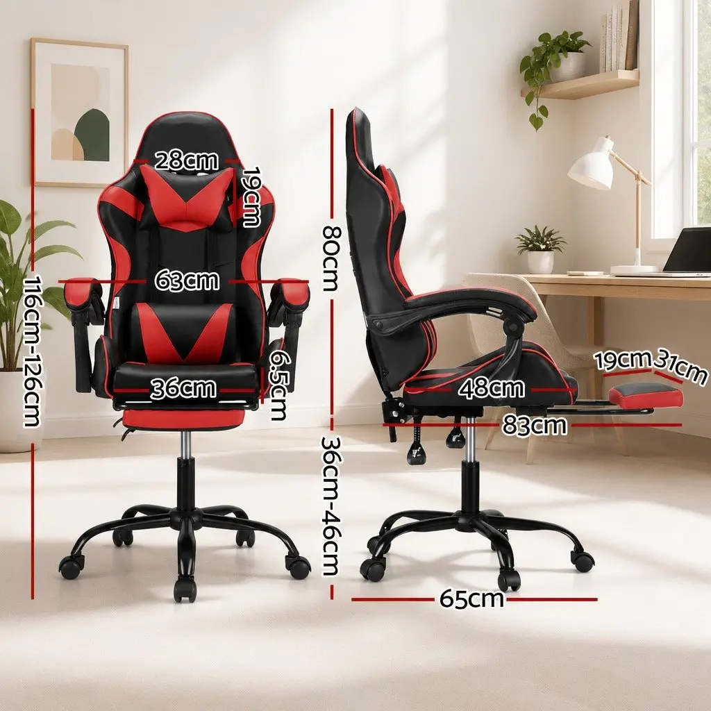 Massage Gaming Office Chair Ergonomic Reclining Red Black PVC Leather