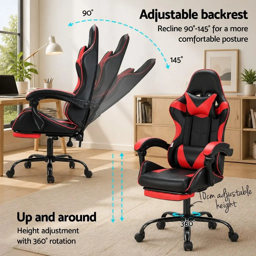 Massage Gaming Office Chair Ergonomic Reclining Red Black PVC Leather