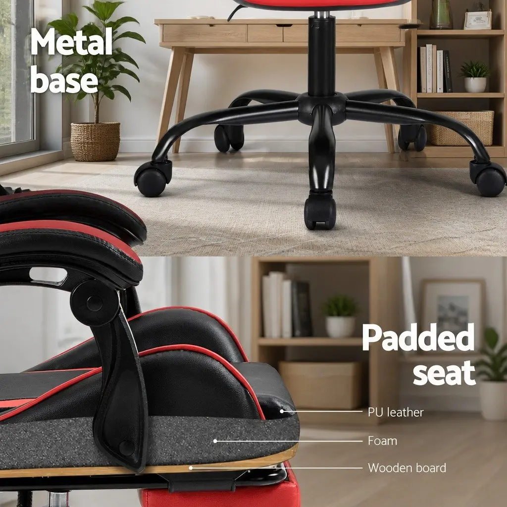 Massage Gaming Office Chair Ergonomic Reclining Red Black PVC Leather