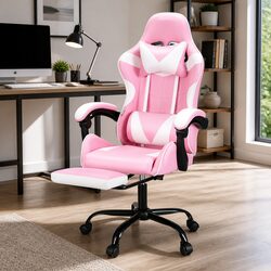 Massage Gaming Office Chair with Footrest 2 Point Vibration Lumbar Support