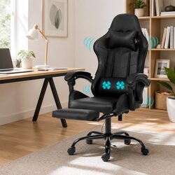 Ergonomic Massage Gaming Office Chair with Recline and Footrest
