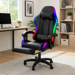 Comfortable Massage Gaming Office Chair with LED Footrest