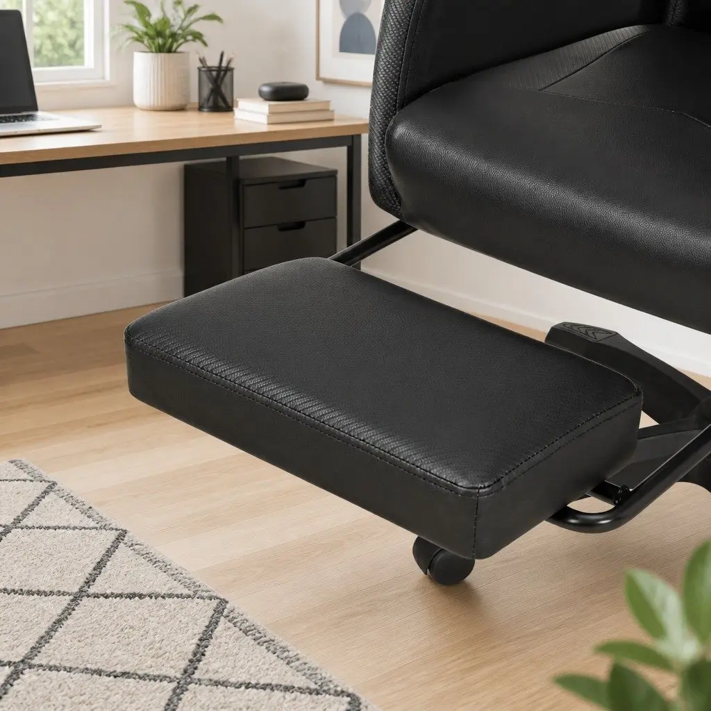 Massage Gaming Office Chair Black PU Leather 6 Point Vibration 7 LED Footrest Recliner