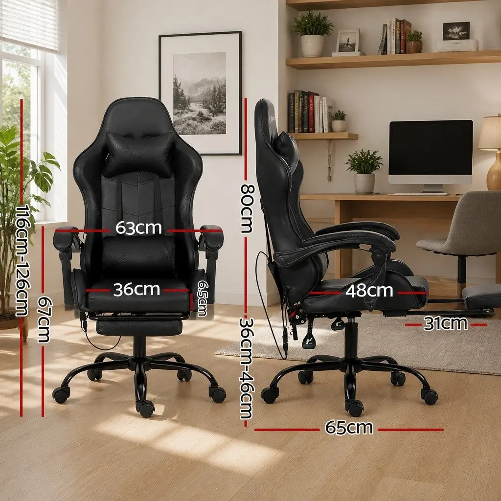 Massage Chair Ergonomic Black 6 Point Vibration Reclining Footrest