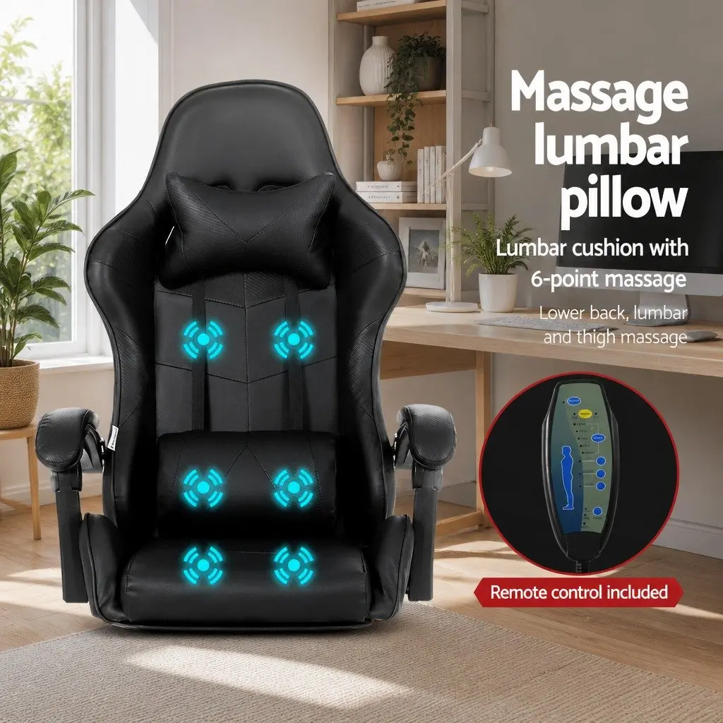 Massage Chair Ergonomic Black 6 Point Vibration Reclining Footrest