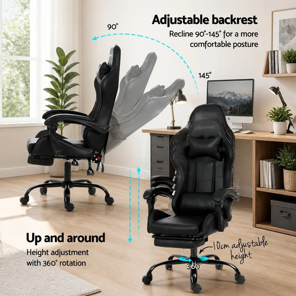 Massage Chair Ergonomic Black 6 Point Vibration Reclining Footrest