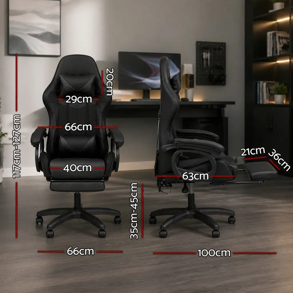 Gaming Office Chair Black with RGB LED Massage Footrest PU Leather 66 x 66 x 117127cm