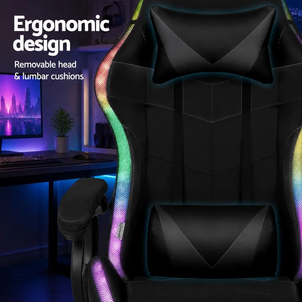 Gaming Office Chair Black with RGB LED Massage Footrest PU Leather 66 x 66 x 117127cm
