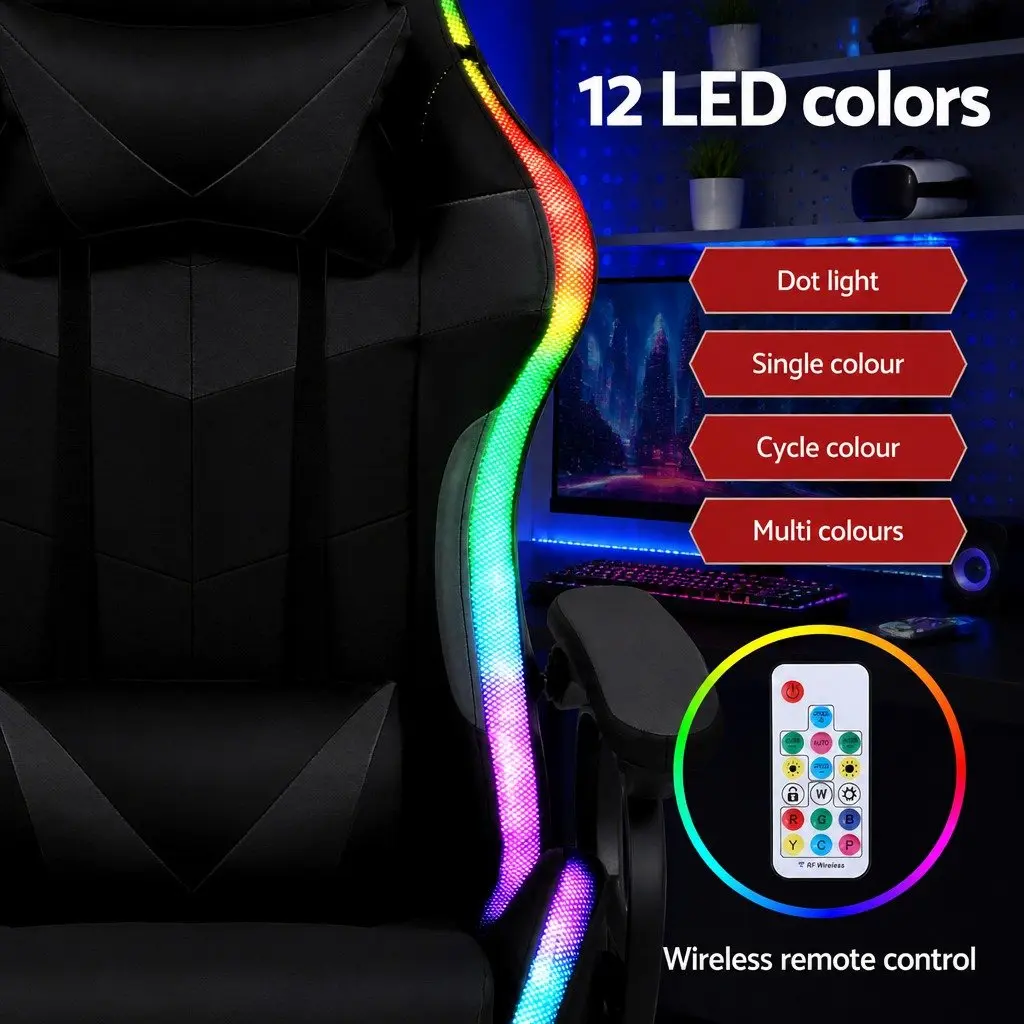 Gaming Office Chair Black with RGB LED Massage Footrest PU Leather 66 x 66 x 117127cm
