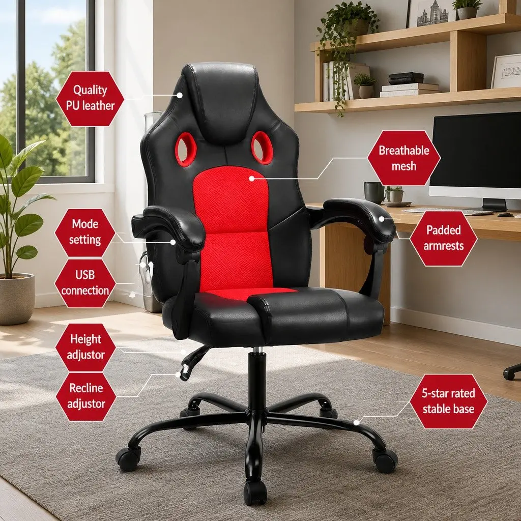 High Back Reclining Massage Gaming Chair with Vibration
