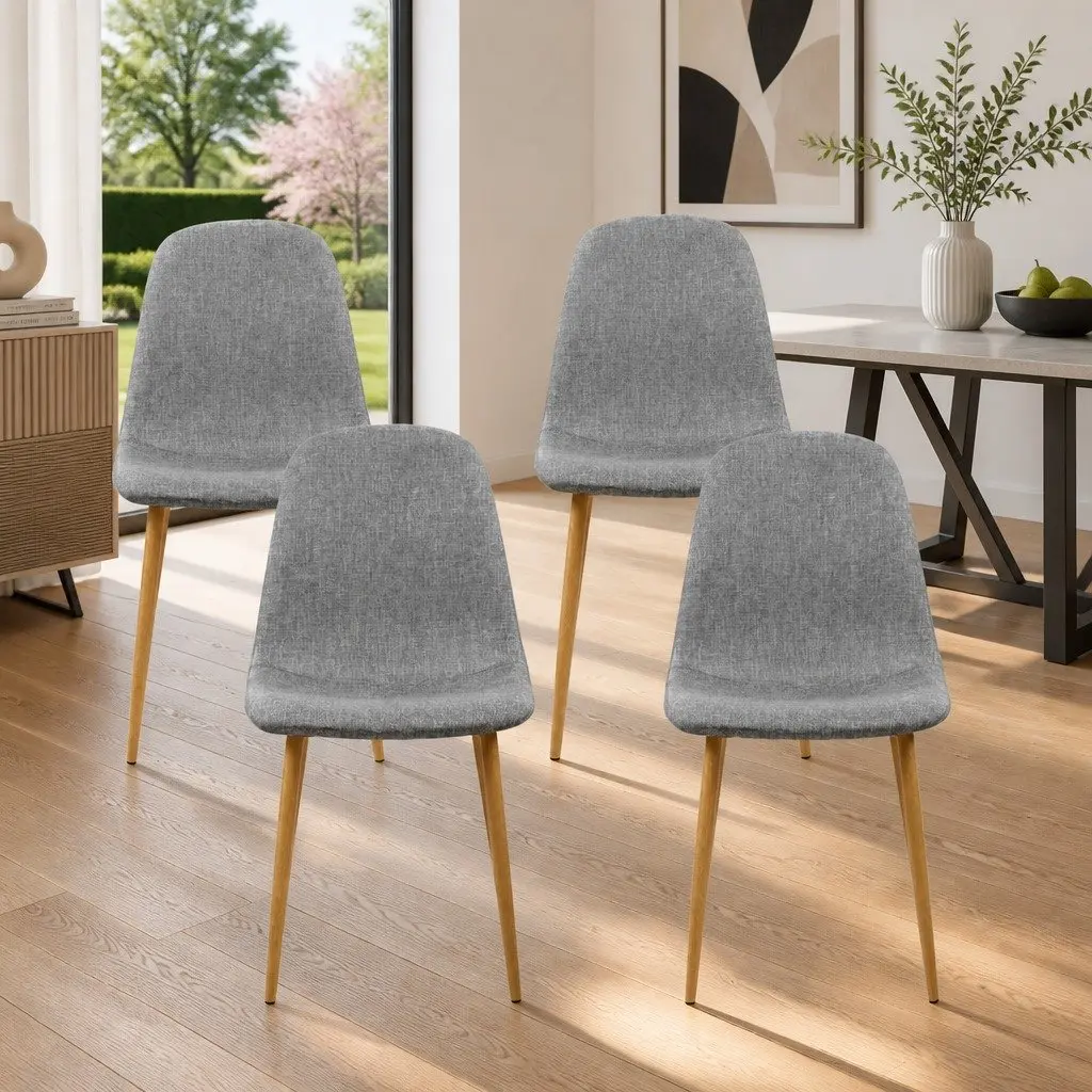 Set of 4 Light Grey Dining Chairs with Curved Seats