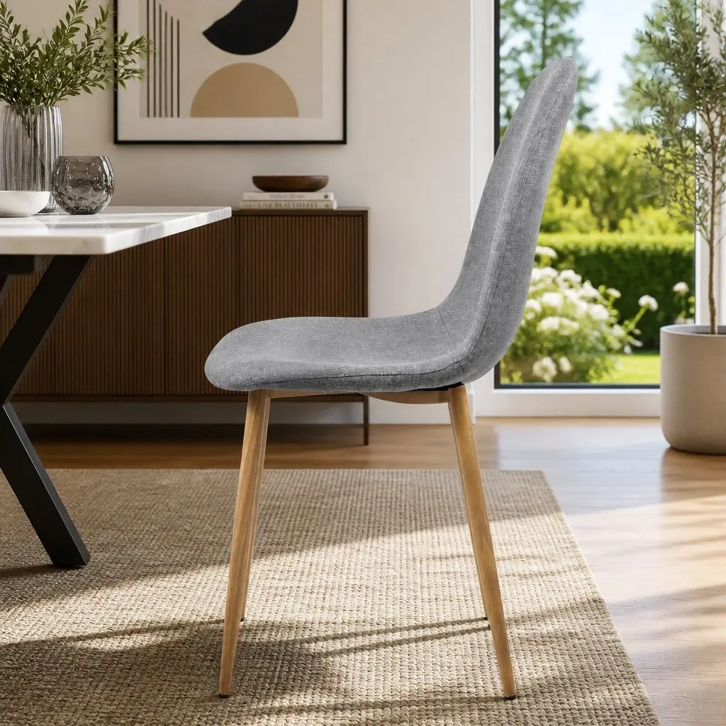 Set of 4 Light Grey Dining Chairs with Curved Seats