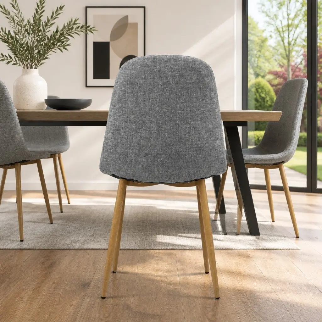 Set of 4 Light Grey Dining Chairs with Curved Seats