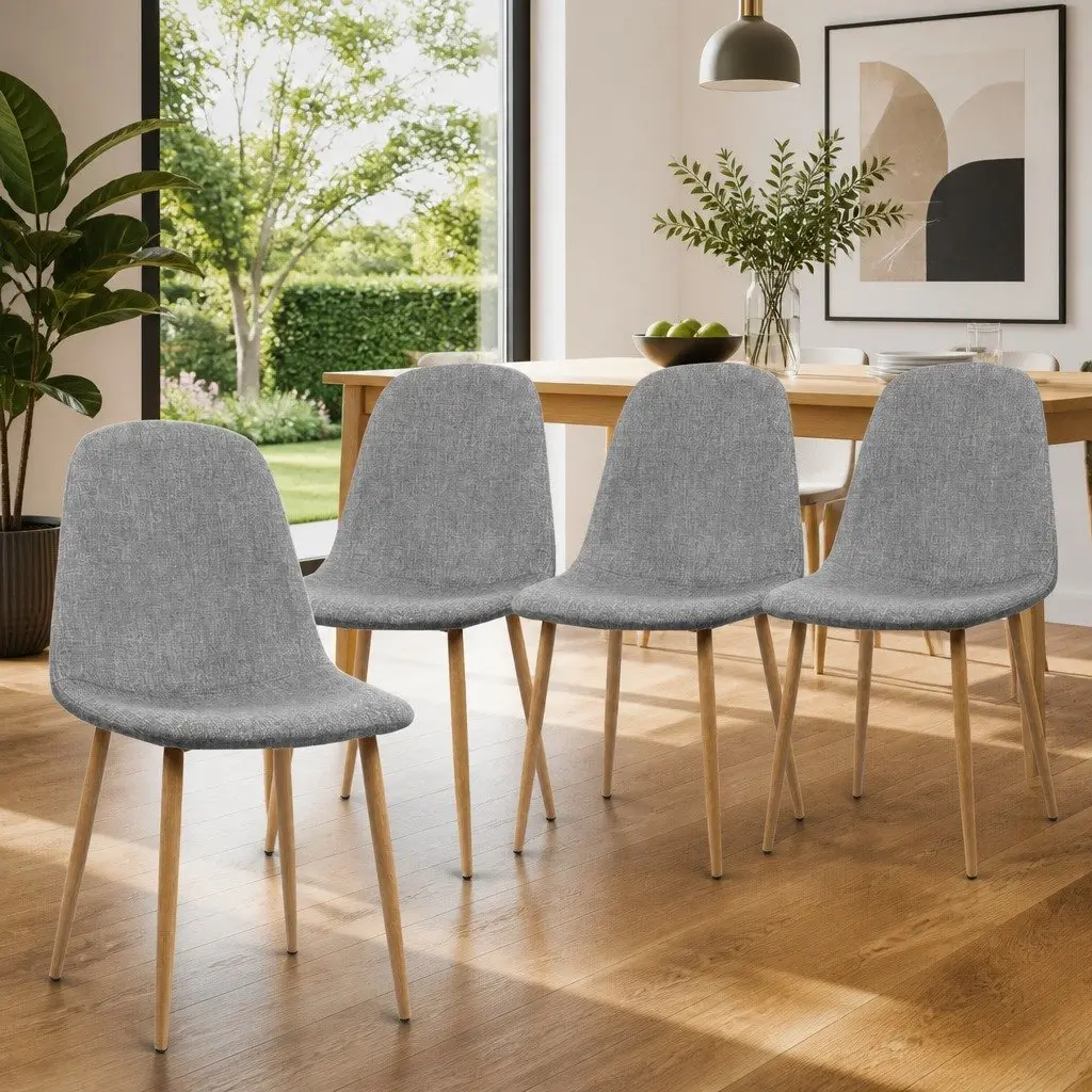 Set of 4 Light Grey Dining Chairs with Curved Seats