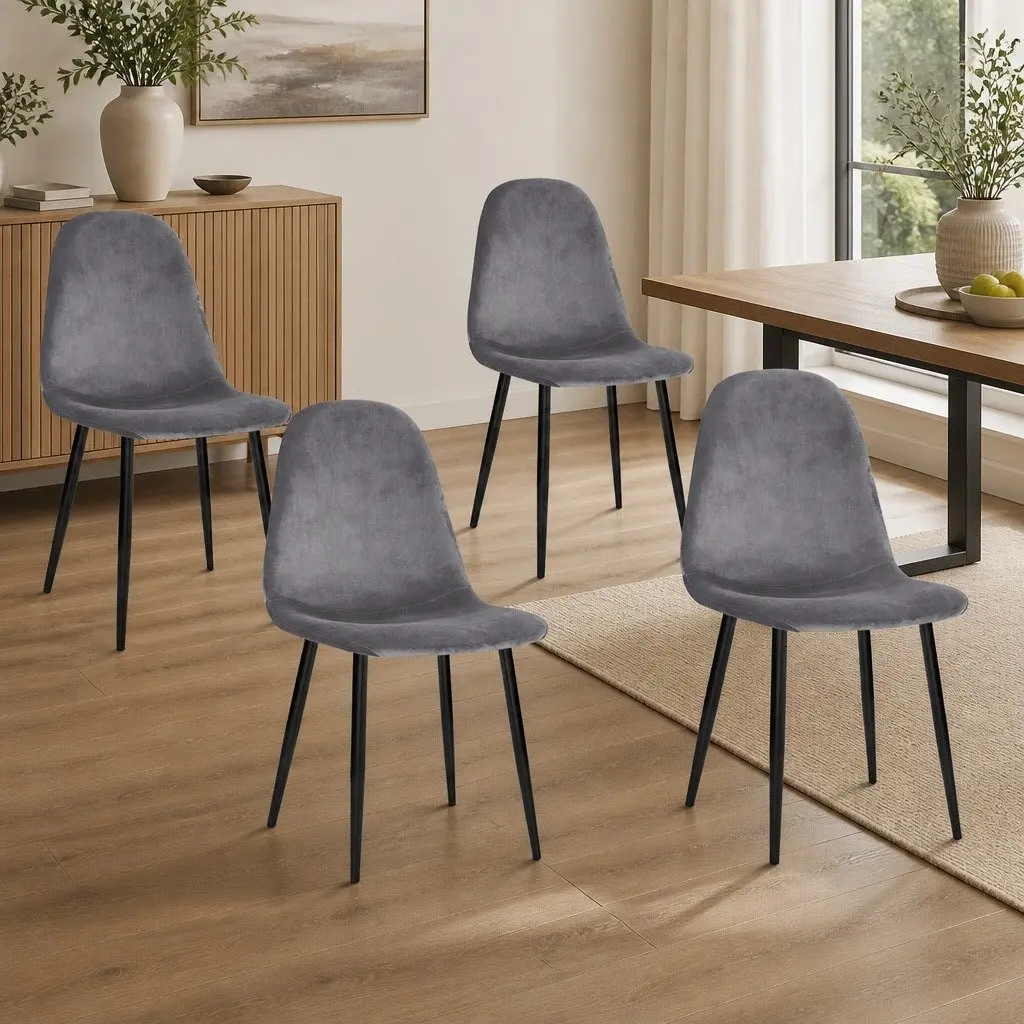 Dining Chairs Dark Grey Velvet Curved Slope Seat Modern 4 Piece