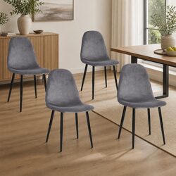 Set of 4 Modern Dark Grey Velvet Dining Chairs
