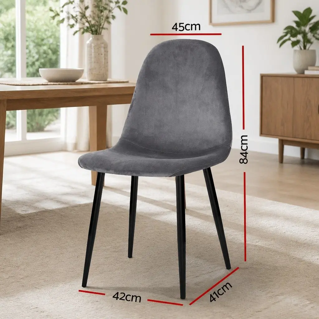 Dining Chairs Dark Grey Velvet Curved Slope Seat Modern 4 Piece