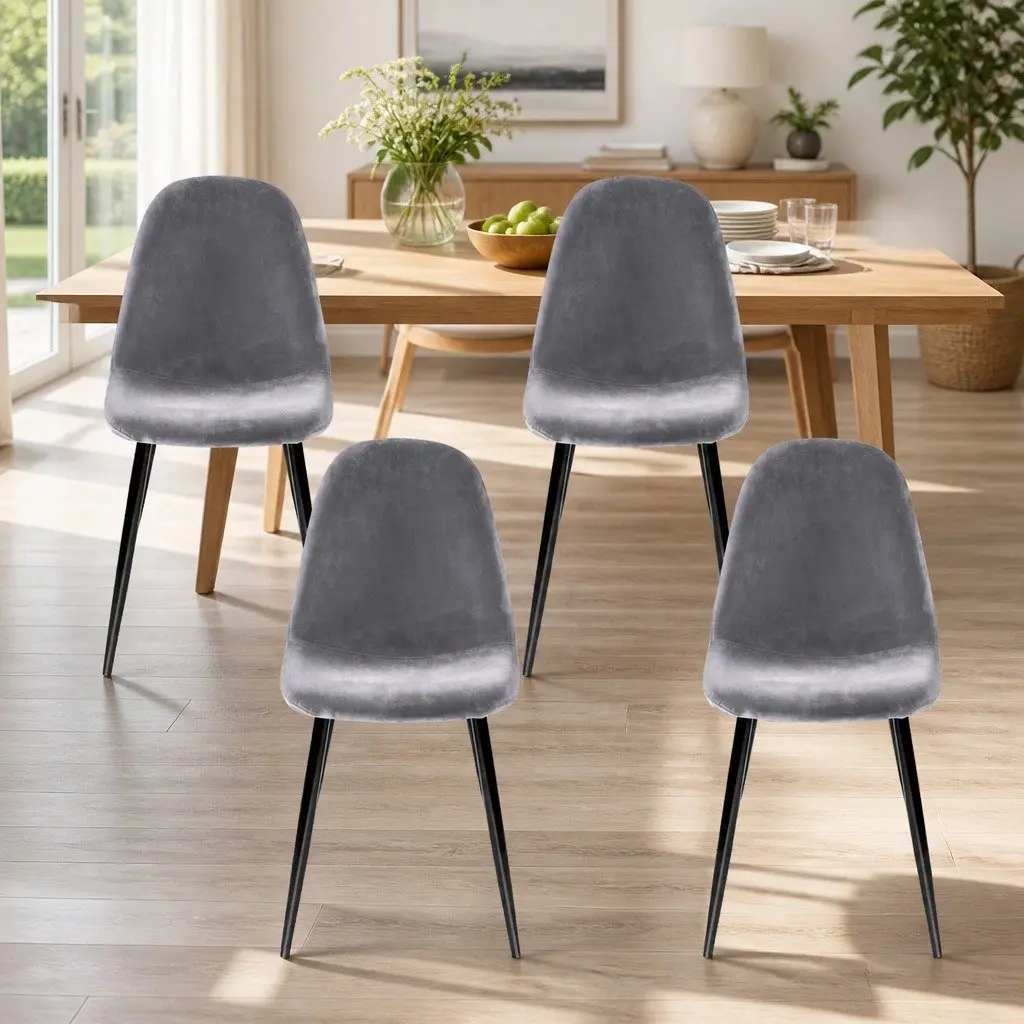Dining Chairs Dark Grey Velvet Curved Slope Seat Modern 4 Piece