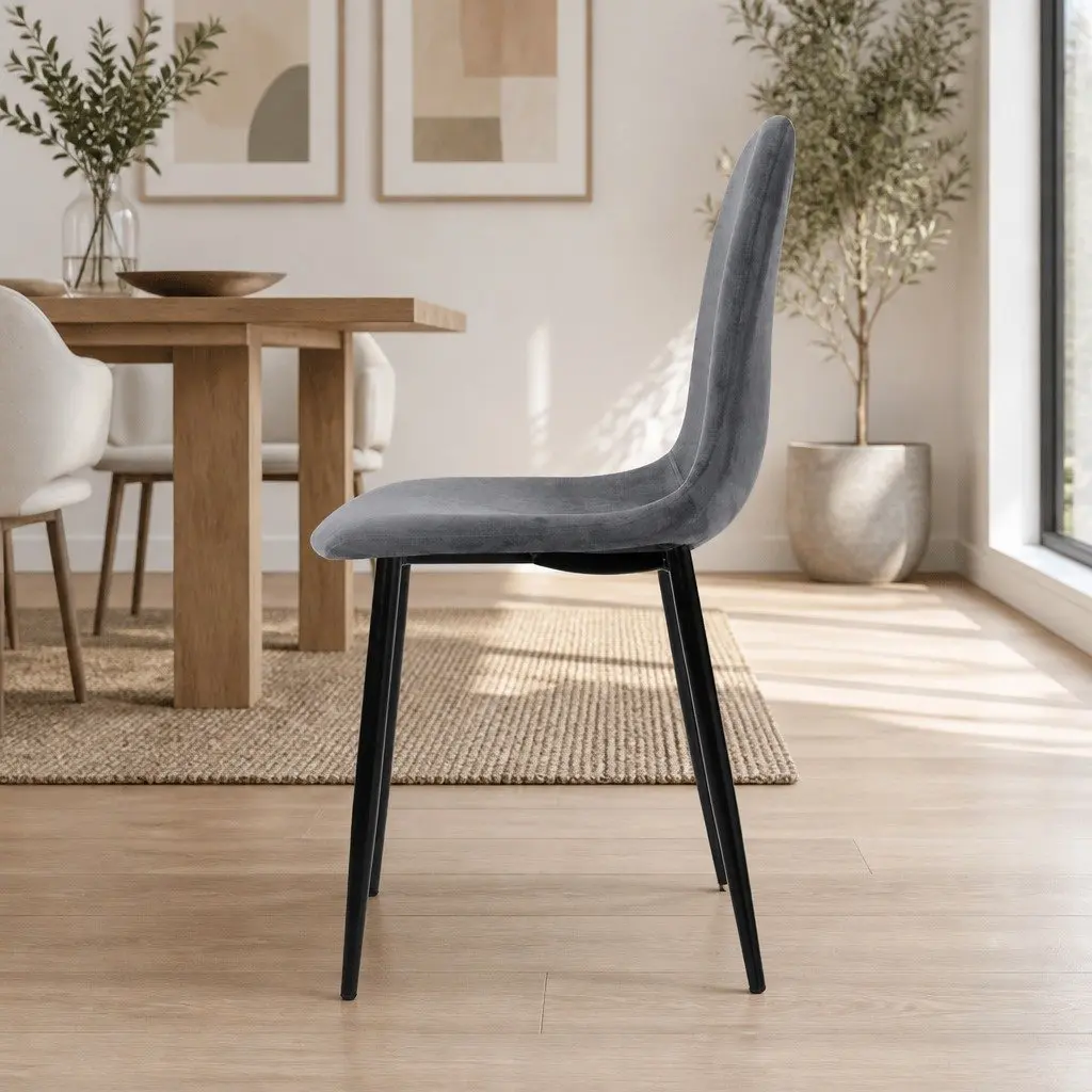 Dining Chairs Dark Grey Velvet Curved Slope Seat Modern 4 Piece
