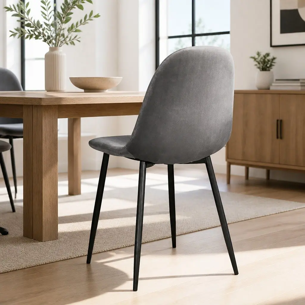 Dining Chairs Dark Grey Velvet Curved Slope Seat Modern 4 Piece
