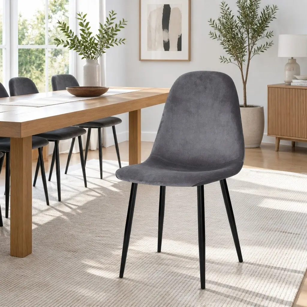 Dining Chairs Dark Grey Velvet Curved Slope Seat Modern 4 Piece