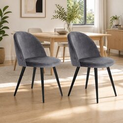 Modern Velvet Dining Chairs Set of 2 in Dark Grey