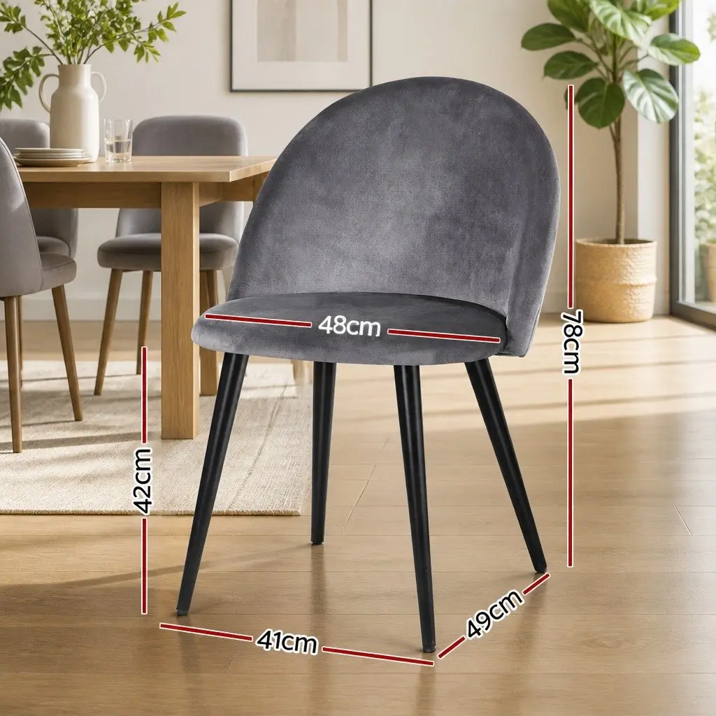Velvet Dining Chairs Set of 2 in Dark Grey
