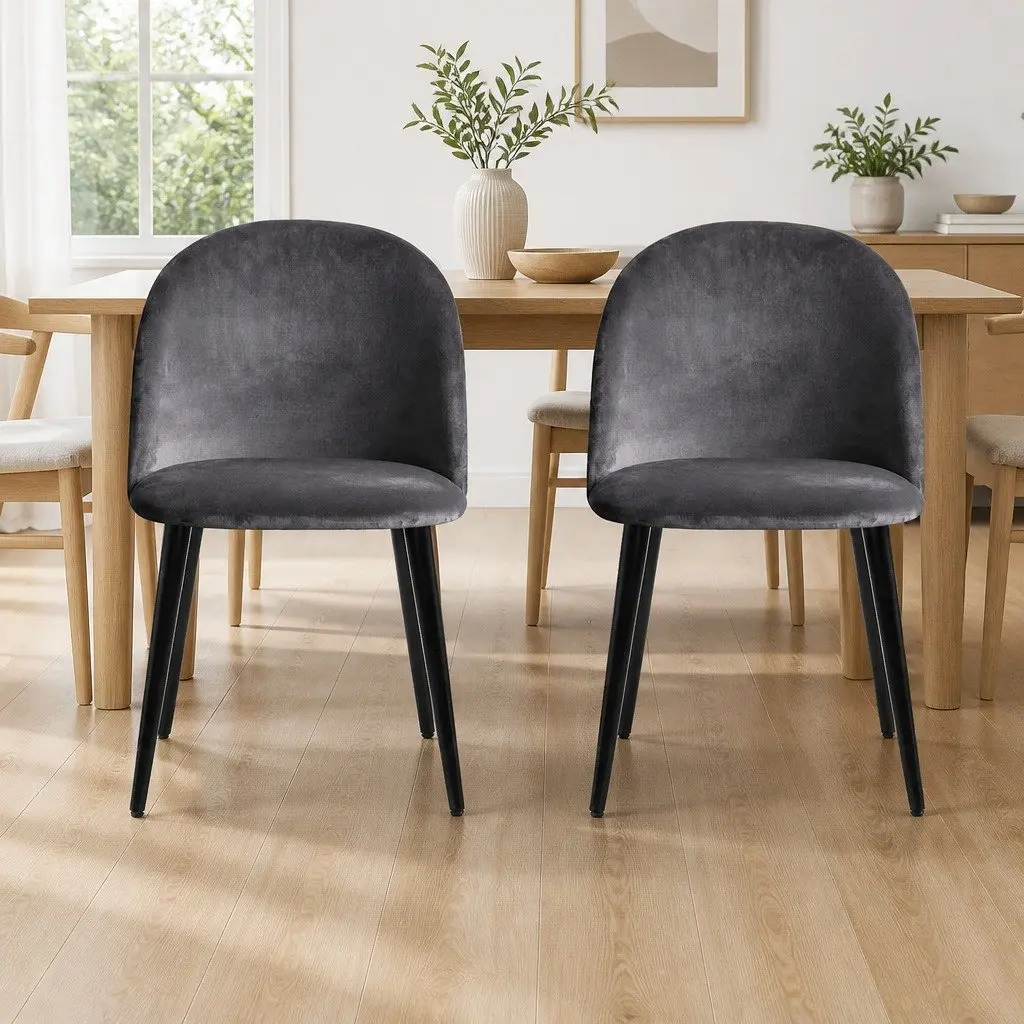 Velvet Dining Chairs Set of 2 in Dark Grey