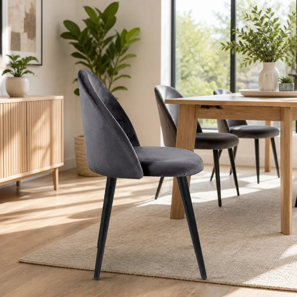 Velvet Dining Chairs Set of 2 in Dark Grey
