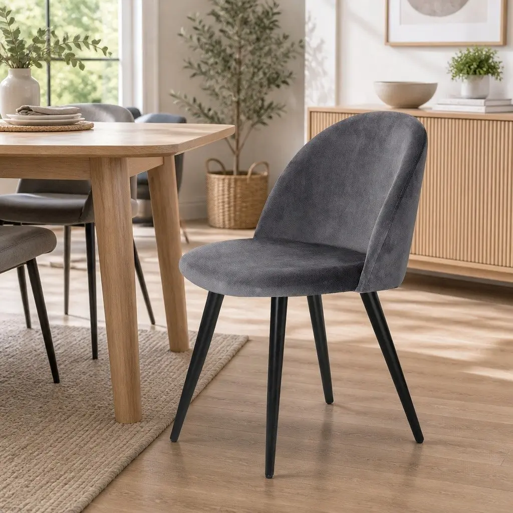 Velvet Dining Chairs Set of 2 in Dark Grey